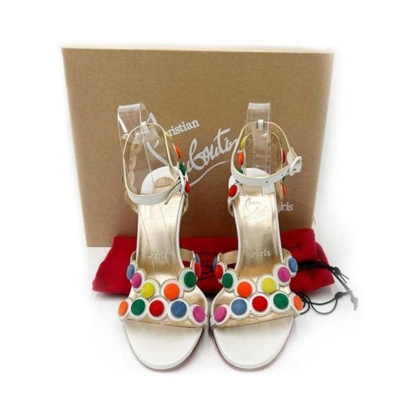 Christian Louboutin White Smartissima 100 Suede-trimmed Leather Sandals - Picture 4 of 12
